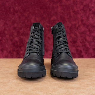 Vince Men Raider Black Leather Fabric Lace-up Zip Combat Boots sz 7.5US EUR40.5