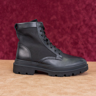 Vince Men Raider Black Leather Fabric Lace-up Zip Combat Boots sz 7.5US EUR40.5