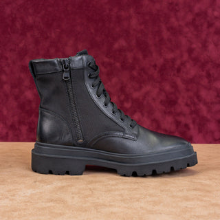 Vince Men Raider Black Leather Fabric Lace-up Zip Combat Boots sz 7.5US EUR40.5