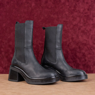 Steve Madden Women Flynn Retro 90s Square Toe Black Leather Boots 10US EUR 40