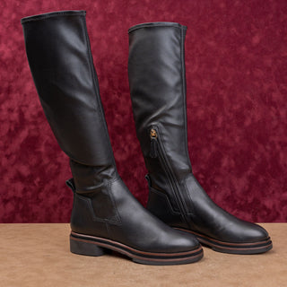 Eileen Fisher Women Tiley Black Leather Stretch Zip Fashion Knee Boots sz 6.5