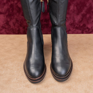 Eileen Fisher Women Tiley Black Leather Stretch Zip Fashion Knee Boots sz 6.5