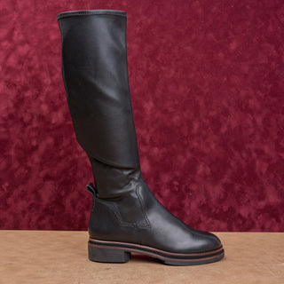 Eileen Fisher Women Tiley Black Leather Stretch Zip Fashion Knee Boots sz 6.5