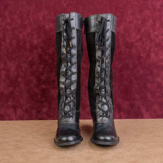 Indigo Women Black Leather Granny Victorian Vintage Y2K Fashion Boots sz 8