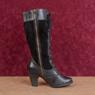 Indigo Women Black Leather Granny Victorian Vintage Y2K Fashion Boots sz 8