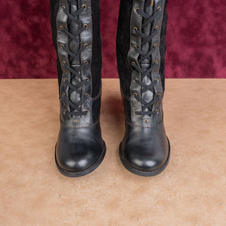 Indigo Women Black Leather Granny Victorian Vintage Y2K Fashion Boots sz 8
