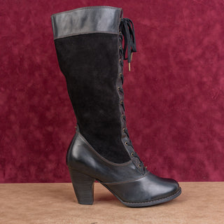 Indigo Women Black Leather Granny Victorian Vintage Y2K Fashion Boots sz 8