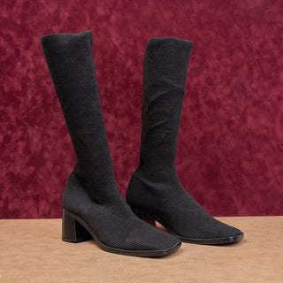 Miista London Wmn Black Fabric Vintage Y2K Square toe Boots 10.5US EUR 41