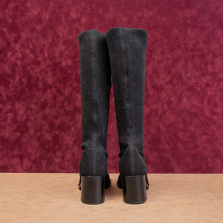 Miista London Wmn Black Fabric Vintage Y2K Square toe Boots 10.5US EUR 41