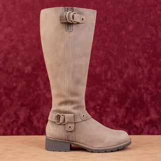 Clarks Women Orinoco Tall 3 Grey Stone Leather Riding Strap Knee Boots sz 9