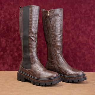 Torgeis NY Women Brown Croc Vegan Leather Platform Party Festival Boots sz 6.5