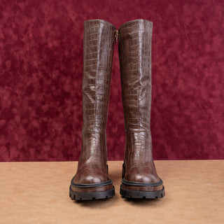 Torgeis NY Women Brown Croc Vegan Leather Platform Party Festival Boots sz 6.5