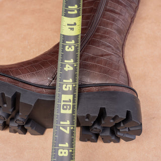 Torgeis NY Women Brown Croc Vegan Leather Platform Party Festival Boots sz 6.5