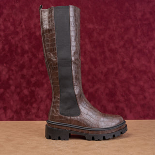 Torgeis NY Women Brown Croc Vegan Leather Platform Party Festival Boots sz 6.5