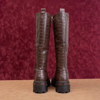 Torgeis NY Women Brown Croc Vegan Leather Platform Party Festival Boots sz 6.5