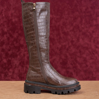 Torgeis NY Women Brown Croc Vegan Leather Platform Party Festival Boots sz 6.5
