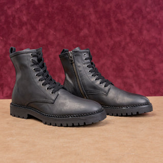 AllSaints Unisex Whitmore Black Leather Zip Lace-up Combat Boots M7.5 W9 EUR40