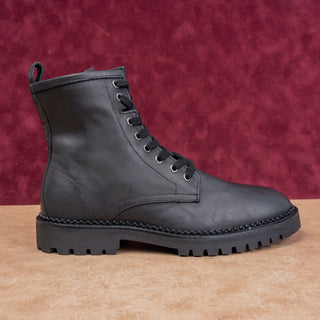 AllSaints Unisex Whitmore Black Leather Zip Lace-up Combat Boots M7.5 W9 EUR40