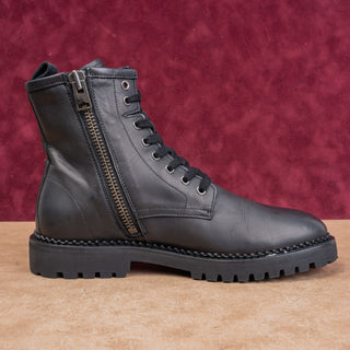 AllSaints Unisex Whitmore Black Leather Zip Lace-up Combat Boots M7.5 W9 EUR40