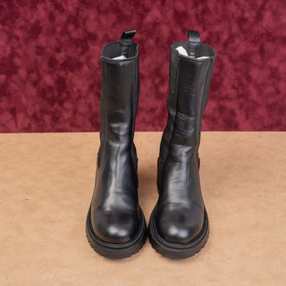 Steve Madden Women Vintage Y2K Black Leather Festival Party Slip on Boots sz 7.5