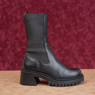 Steve Madden Women Vintage Y2K Black Leather Festival Party Slip on Boots sz 7.5