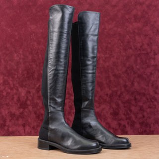 Stuart Weitzman Women 5050 Bold Black Leather Stretch 40mm OTK Boots sz 6.5