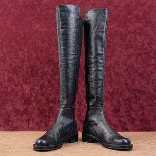 Stuart Weitzman Women 5050 Bold Black Leather Stretch 40mm OTK Boots sz 6.5