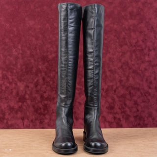 Stuart Weitzman Women 5050 Bold Black Leather Stretch 40mm OTK Boots sz 6.5