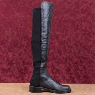 Stuart Weitzman Women 5050 Bold Black Leather Stretch 40mm OTK Boots sz 6.5