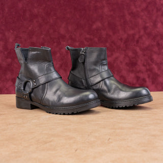 Vintage Foundry Women Morgan Black Leather Harness Moto Biker Ankle Boots sz 6.5