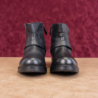Vintage Foundry Women Morgan Black Leather Harness Moto Biker Ankle Boots sz 6.5