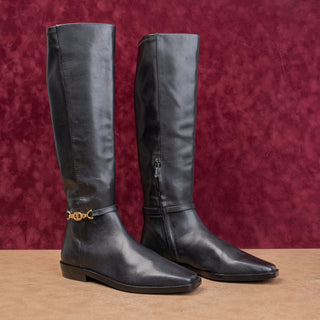 Sam Edelman Women Clive Black Leather Zip Riding Square Toe Knee Boots sz 7