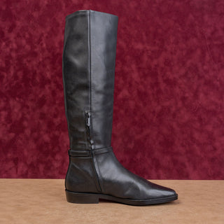 Sam Edelman Women Clive Black Leather Zip Riding Square Toe Knee Boots sz 7