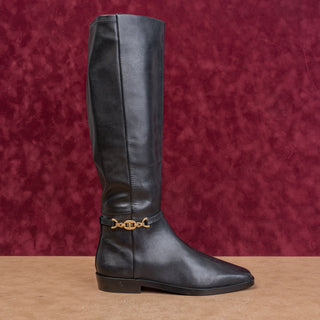 Sam Edelman Women Clive Black Leather Zip Riding Square Toe Knee Boots sz 7