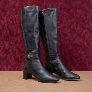 Tory Burch Women 55mm Black Leather T Logo Zip Fashion Party Knee Boots sz 7
