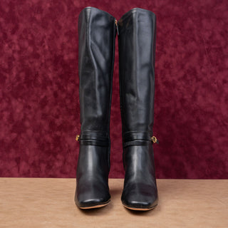 Tory Burch Women 55mm Black Leather T Logo Zip Fashion Party Knee Boots sz 7