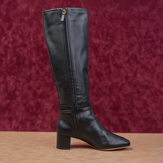 Tory Burch Women 55mm Black Leather T Logo Zip Fashion Party Knee Boots sz 7