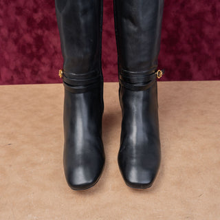 Tory Burch Women 55mm Black Leather T Logo Zip Fashion Party Knee Boots sz 7