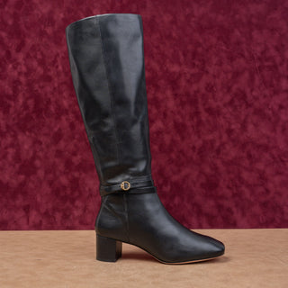 Tory Burch Women 55mm Black Leather T Logo Zip Fashion Party Knee Boots sz 7
