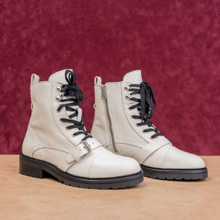 AllSaints Women Donita White Leather Lace-up Zip Ankle Combat boots 7.5US EUR38