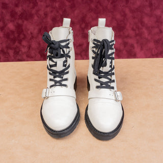 AllSaints Women Donita White Leather Lace-up Zip Ankle Combat boots 7.5US EUR38