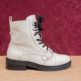 AllSaints Women Donita White Leather Lace-up Zip Ankle Combat boots 7.5US EUR38