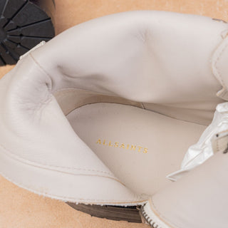AllSaints Women Donita White Leather Lace-up Zip Ankle Combat boots 7.5US EUR38