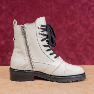 AllSaints Women Donita White Leather Lace-up Zip Ankle Combat boots 7.5US EUR38