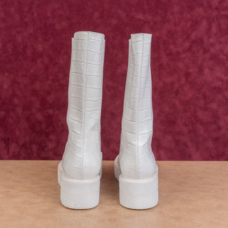 Stuart Weitzman Wmn Croc Print White Leather Platform Ankle Chelsea Boots sz 11