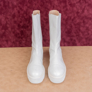 Stuart Weitzman Wmn Croc Print White Leather Platform Ankle Chelsea Boots sz 11