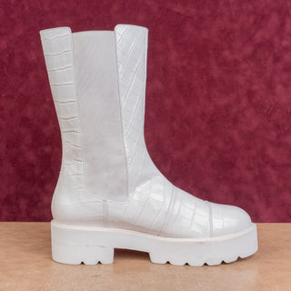 Stuart Weitzman Wmn Croc Print White Leather Platform Ankle Chelsea Boots sz 11
