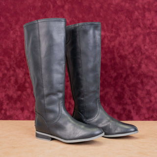 Frye & Co Women Black Leather Back Zip Riding Equestrian Knee Boots sz 8