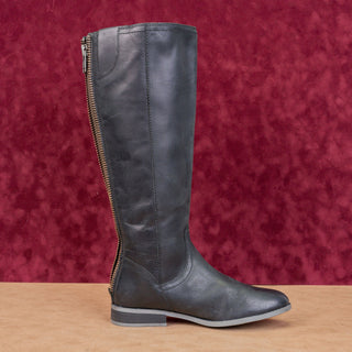 Frye & Co Women Black Leather Back Zip Riding Equestrian Knee Boots sz 8