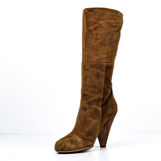 Sigerson Morrison Women Brown Suede Zip Heel Round Knee Boots sz 6.5